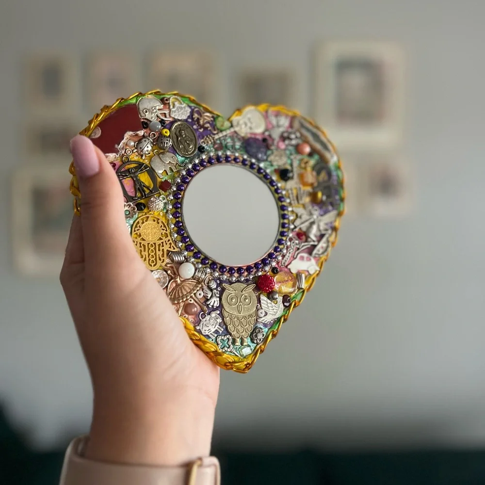 Handcrafted Heart Mirror – Unique Mexican Folk Art Decor, One-of-a-Kind✨